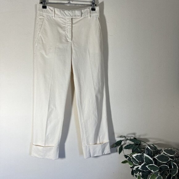 QL2 Quelledue Italian Maura Crop Trouser Pants Cuffed Hem Corduroy Ivory 38 US 2 - Picture 5 of 5